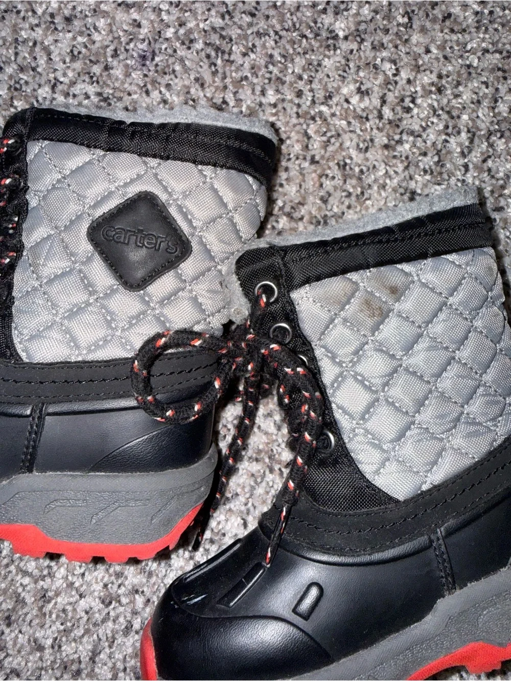 Carter's Quilted Gray & Black Kids Snow Boots with Red Accent